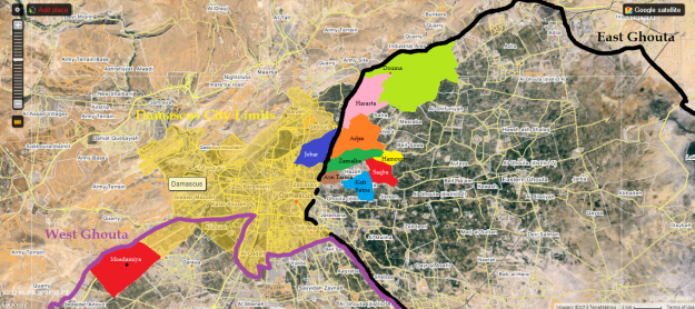 Locations of the regime's gas attacks with sarin on August 21, 2013