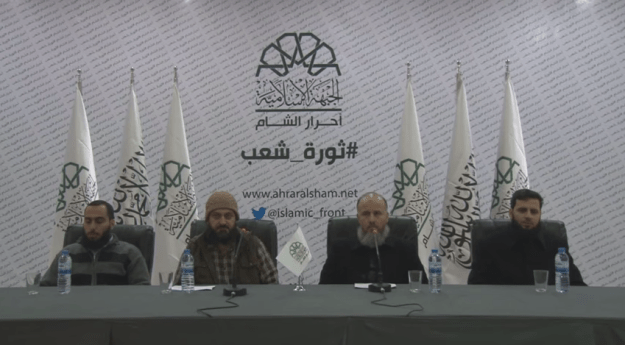 A still from the video announcing the Ahrar a-Sham-Suqour a-Sham merger