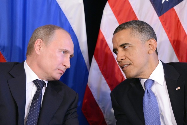 US President Barack Obama (R) listens to Russian President Vladimir Putin after their bilateral meeting in Los Cabos, Mexico on June 18, 2012 on the sidelines of the G20 summit. Obama and President Vladimir Putin met Monday, for the first time since the Russian leader's return to the presidency, for talks overshadowed by a row over Syria. The closely watched meeting opened half-an-hour late on the sidelines of the G20 summit of developed and developing nations, as the US leader sought to preserve his 