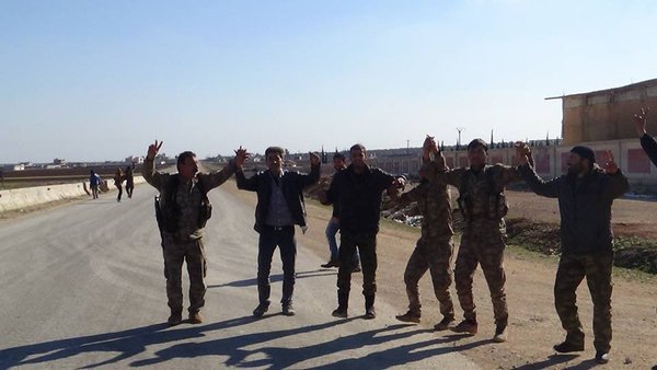PYD/PKK fighters after they took over the Mannagh airbase on February 10, 2016.