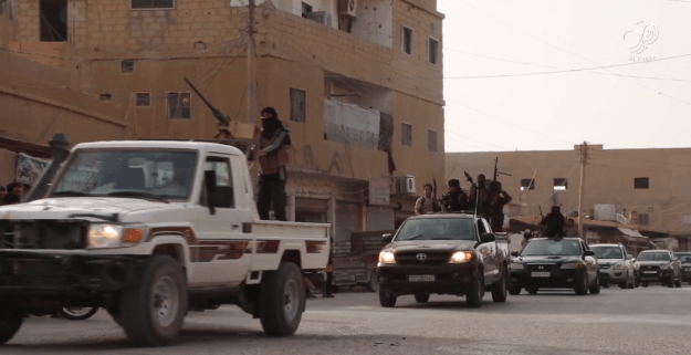 Screenshot of an Islamic State video displaying captured materials from the New Syrian Army, 27 July 2016