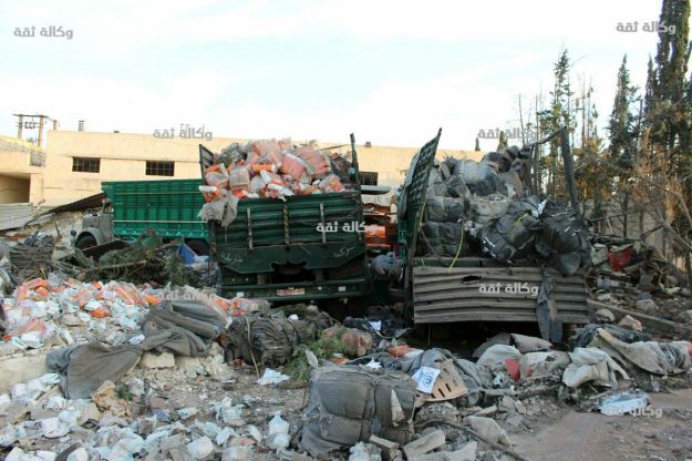 Humanitarian convoy in Aleppo after the airstrikes by pro-regime coalition, 20 September 2016