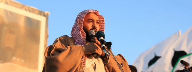 Abdallah al-Muhaysini at a rally for Hay'at Tahrir al-Sham, 3 February 2017
